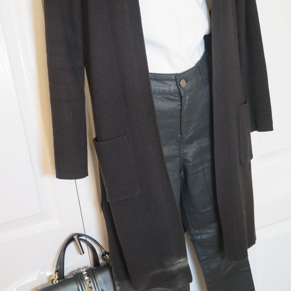 BLACK RIBBED EDGE TO EDGE CARDIGAN - Picture 4 of 14